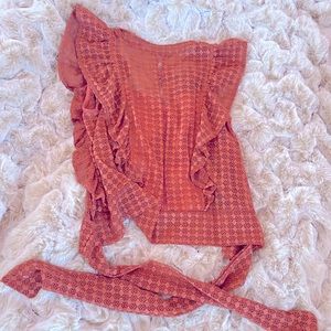 Buckle copper lace blouse top. Tie back.